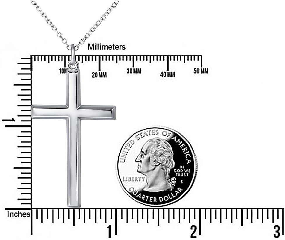 S925 Sterling Silver Large Cross Christian Faith Pendant Necklace 24 Inches Silver Chain Jewelry for Men Women