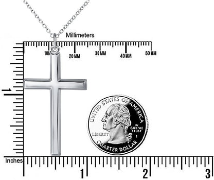 S925 Sterling Silver Large Cross Christian Faith Pendant Necklace 24 Inches Silver Chain Jewelry for Men Women