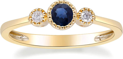 10K Yellow Gold Genuine Blue Sapphire and Natural Diamond (I1) Ring for Women.