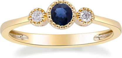 10K Yellow Gold Genuine Blue Sapphire Ring with Diamonds for Women Holiday Gifts | Ethically, Authentically & Organically Sourced (Round-Cut) Shaped Sapphire Jewelry for Her | Sapphire Ring for Women Holiday Gifts