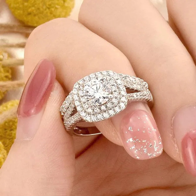 Newshe Vintage Wedding Ring Sets AAAAA Cubic Zirconia Double Halo Engagement Rings for Women Solid 925 Sterling Silver Sz 4.5-13