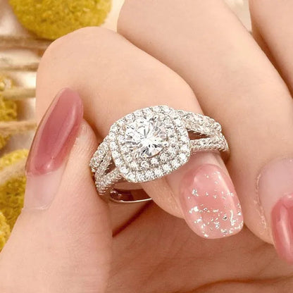Newshe Vintage Wedding Ring Sets AAAAA Cubic Zirconia Double Halo Engagement Rings for Women Solid 925 Sterling Silver Sz 4.5-13