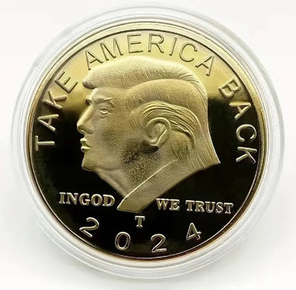 24K Gold-Plated Trump 2024 TAKE AMERICA BACK! W/Display Case Masters Coins