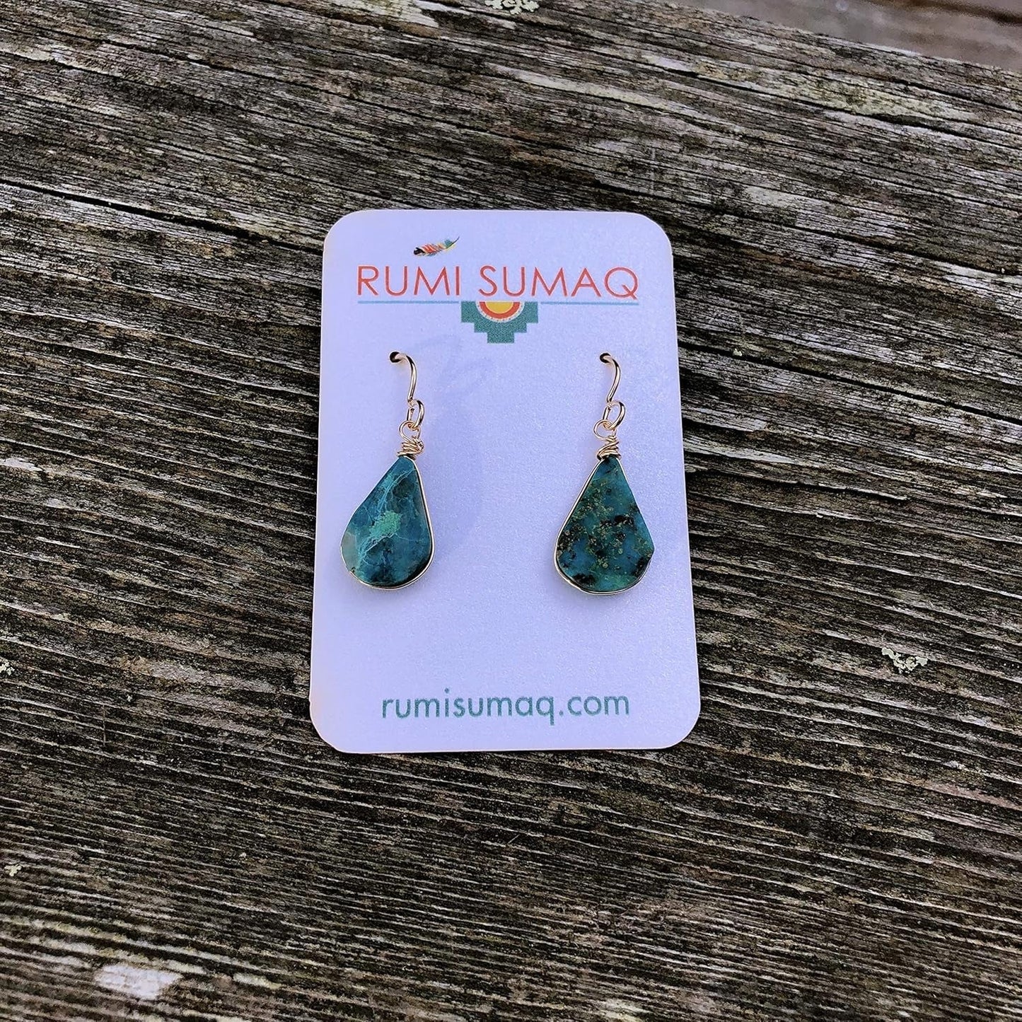 Chrysocolla Earrings Gold Filled Wire Wrap Dangle Blue Green Teardrop Stones - Handmade Healing Crystal Gemstone Jewelry Gift for Women by