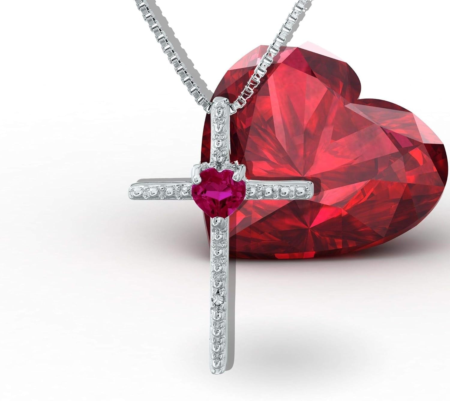 Lavari - Heart Gemstone and Diamond Sterling Silver Cross Pendant 18"… - WORLD TIME VISITS