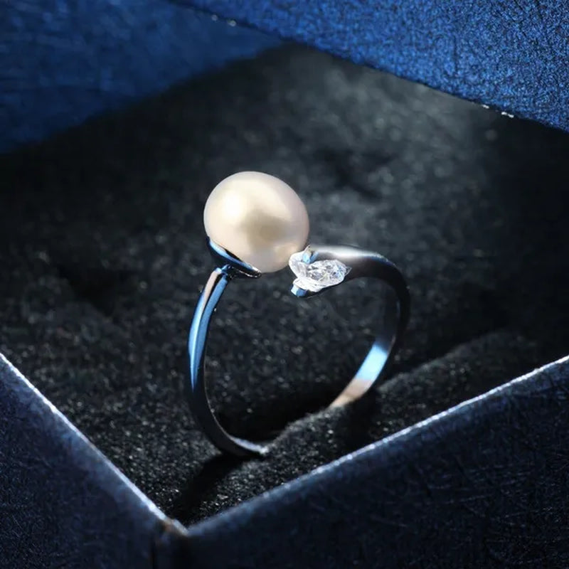 High Quality 925 Sterling Silver 8-9Mm White Freshwater Cultured Pearl Ring for Women Fine Jewelry FEIGE