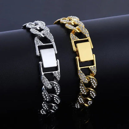 Hot jewelry diamond bracelet stainless steel bracelet Cuban men's gold bracelet platinum bracelet hip hop bracelet