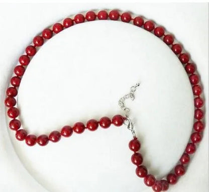 New 8mm Coral Red Color South Sea Shell Pearl Round Beads Necklace 18"