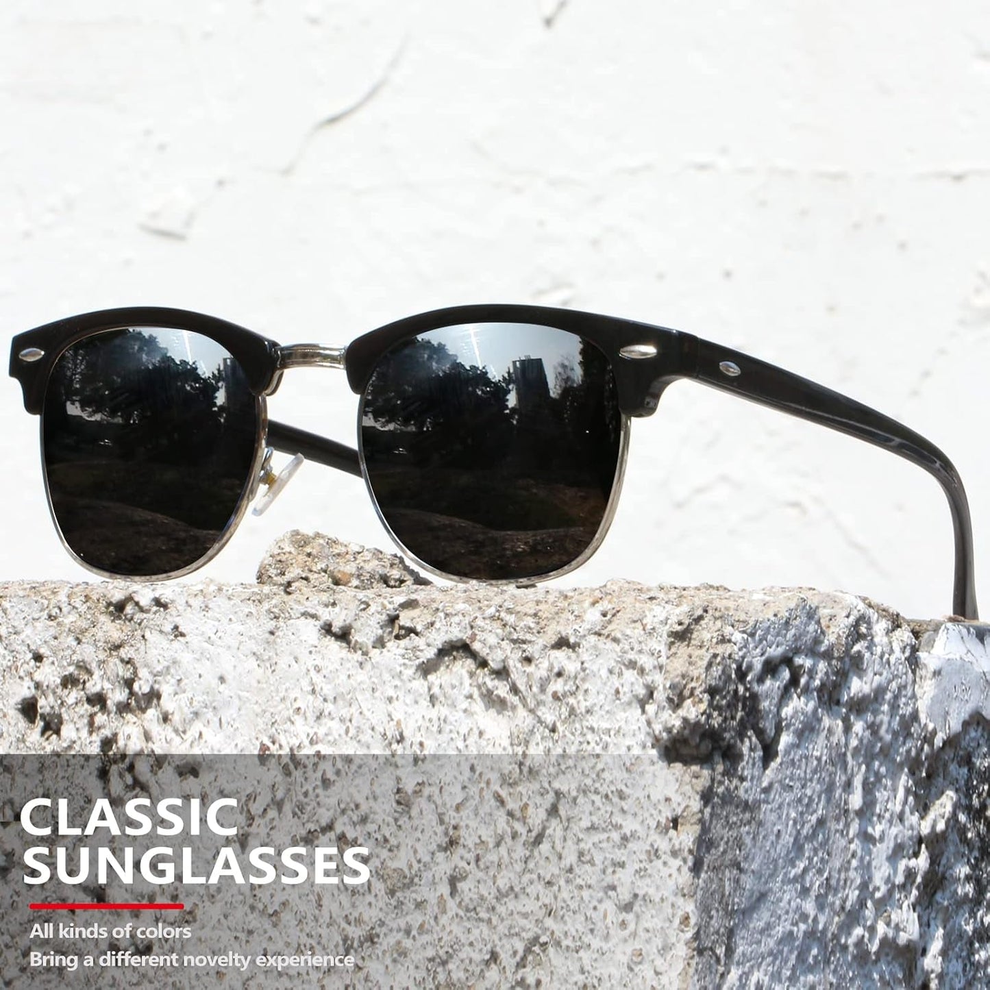 Classic Polarized Sunglasses for Men and Women Retro Style Semi Rimless Frame Sun Glasses 100% UV Protection Goggles