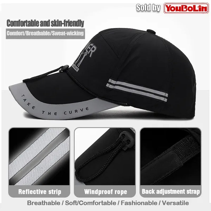 Extended Brim, Quick Drying Fabric, Reflective Strip and Windproof Rope, Outdoor Sport Baseball Cap. New Fashion Casual UV Proof Snapback Hats Suitable for Mountaineering and Fishing in Summer - WORLD TIME VISITS