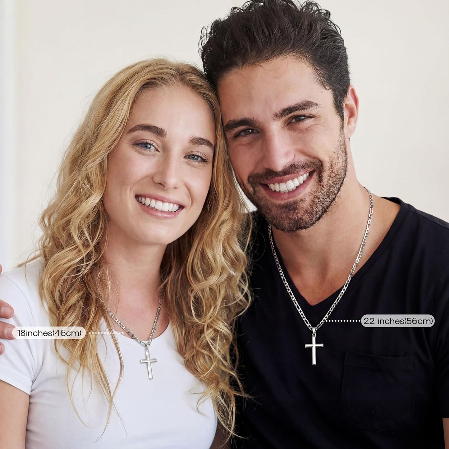 925 Sterling Silver Cross Necklace for Men Women - 5Mm Durable 316L Stainless Steel Figaro Link Chain with Beveled Edge Cross Pendant, Silver Crucifix Necklaces Jewelry, 16-30'' Christian Baptism Gift