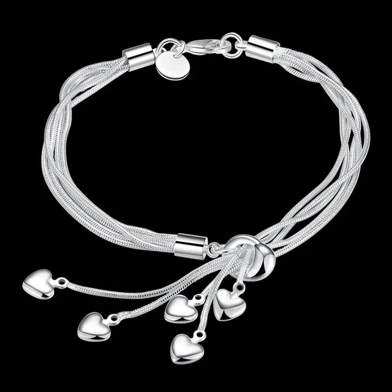 925 Sterling Silver Jewelry Bracelet Pure Necklace Jewelry Earring Set for Women with High-quality Heart-shaped Wedding and Engagement Jewelry