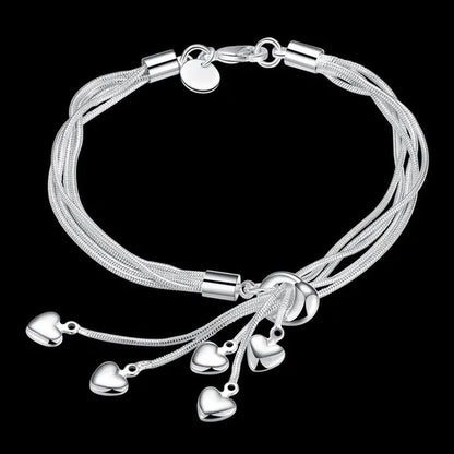 925 Sterling Silver Jewelry Bracelet Pure Necklace Jewelry Earring Set for Women with High-quality Heart-shaped Wedding and Engagement Jewelry