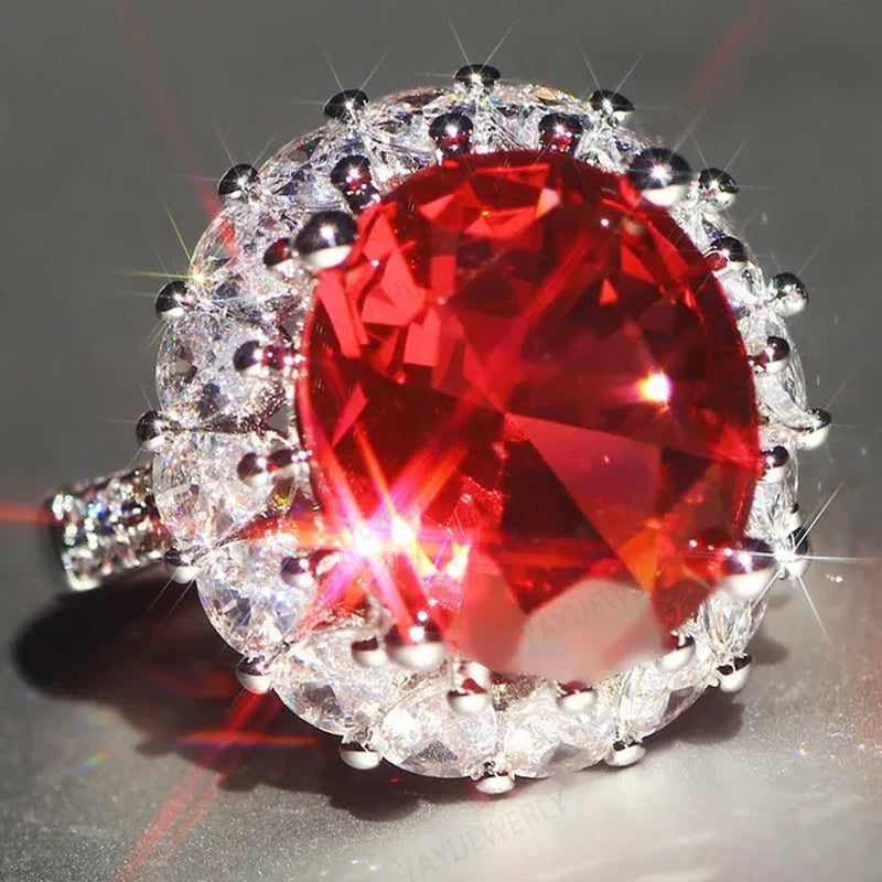 Unique Silver Natural Ruby Gemstones Birthstone Bride Princess Wedding Engagement Strange Ring Size 6 7 8 9 10 - WORLD TIME VISITS