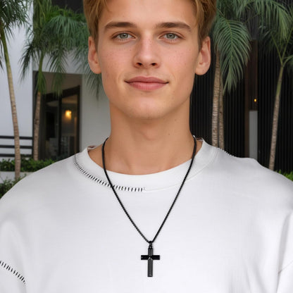 Cross Pendant for Men -18K Gold-Plated/Silver/Black Cross Necklace, Suitable for Men - Non Fading and 100% Waterproof Men'S Necklace, 24-26 Inch Box Adjustable Chain