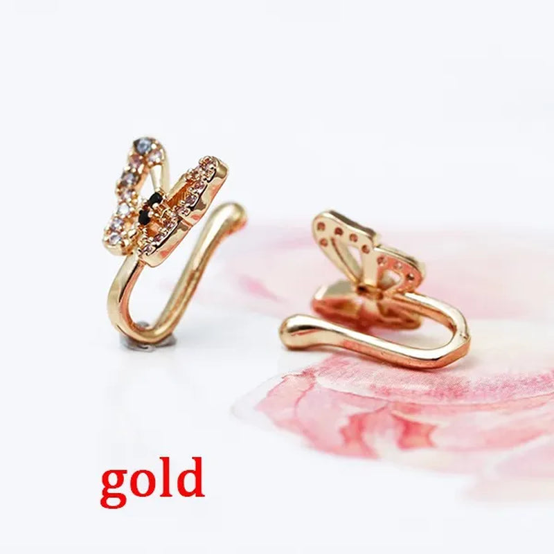 1 PC Crystal Diamond Fake Piercing Nose Ring Butterfly Non Piercing Clip on Nose Ring Ear Clips Cuff Body Jewelry