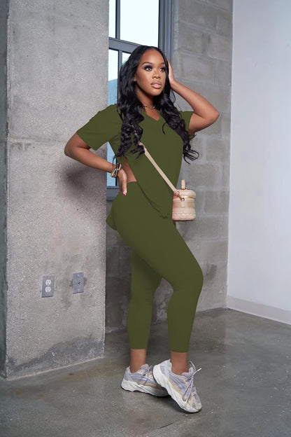 Lounge Sets for Women Two Piece Outfits Pullover Tops and Long Pants Tracksuit Sweatsuits Armygreen M