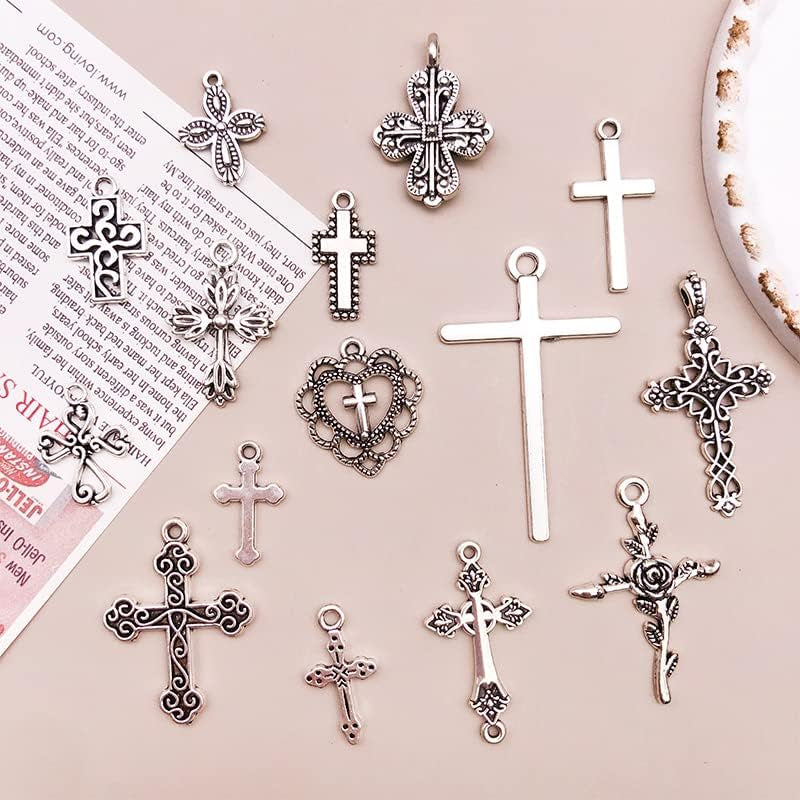 120Pcs Antique Silver Cross Charms for Jewelry Making Alloy Cross Charms for DIY Crafts (SN024)
