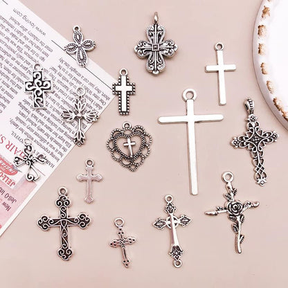 120Pcs Antique Silver Cross Charms for Jewelry Making Alloy Cross Charms for DIY Crafts (SN024)