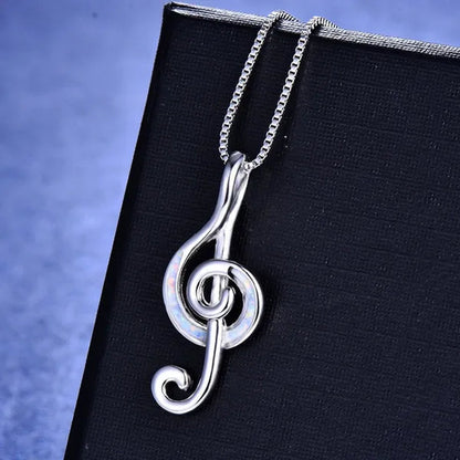 925 Sterling Silver White Blue Fire Opal Music Note Pendant Necklaces for Women Christmas Gifts Jewelry