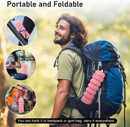 Collapsible Water Bottle 20Oz, Travel Portable Sport Water Bottle, Silicone Reusable Leakproof Foldable Water Bottles for Gym Camping Outdoor Hiking, BPA Free