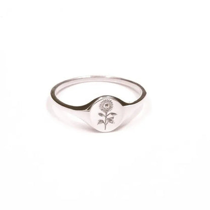 (3 Color)Simple Classic Fashion Sunflower Flower Ring Elegant Woman Engagement Ring Exquisite Wedding Anniversary Gift Ring Band Mother Birthday Christmas Party Ornament Size US4-11