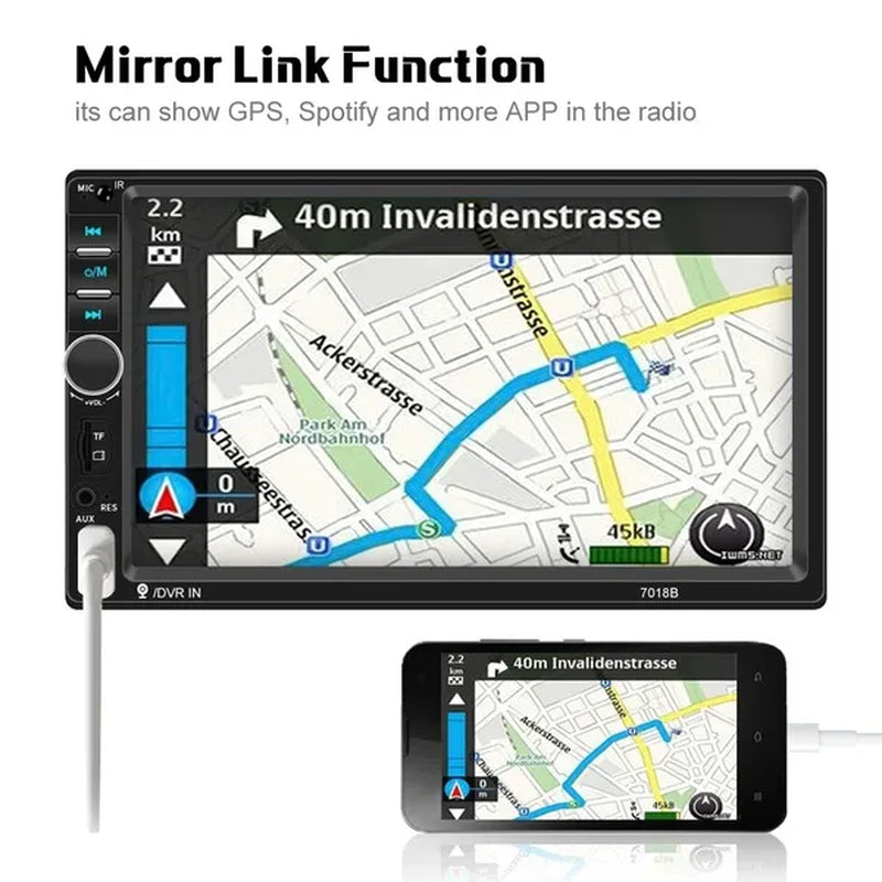 7"Touch Screen 2Din Car Multimedia Player Audio Stereo Support Bluetooth Mirror Link Rear View Camera Built-In Car DVR System with Optional Camera