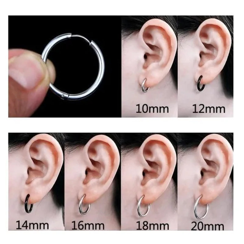 8Mm to 25Mm Unisex Stainless Steel Hoop Earring，Stainless Steel Ear Hoops Punk Style Ear Cartilage Hoop Earrings for Men and Women - WORLD TIME VISITS