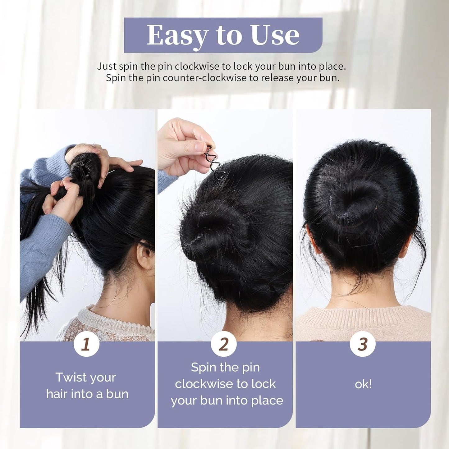 50PCS Spiral Hair Pins, Spin Pins Non-Scratch round Tips, Twist Screw Hair Pin for Women Bun Hair Style DIY, Spiral Bobby Pins Black