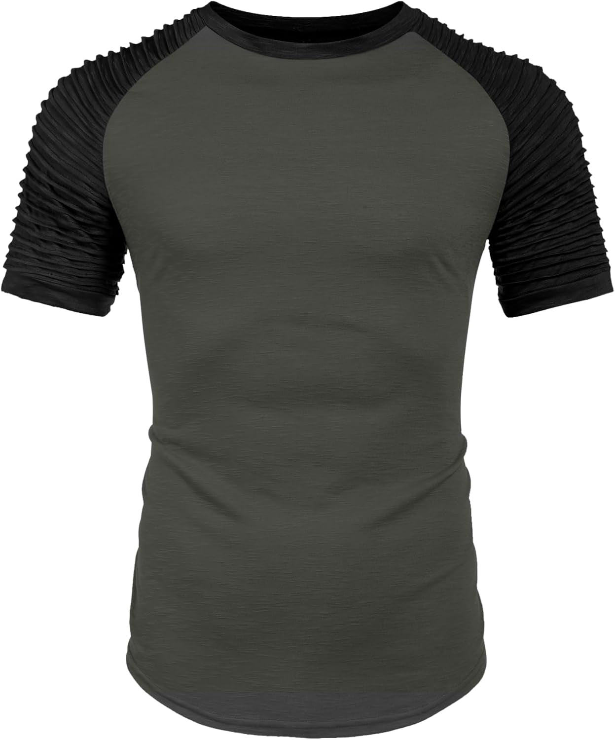 Men'S Muscle T-Shirt Pleated Raglan Sleeve Bodybuilding Gym Tee Short Sleeve Fashion Workout Shirts Hipster Shirt