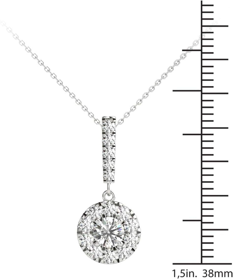 Natural Diamonds Halo Pendant Necklace AGS Certified 14K White Gold 3/4 Ctw GH/SI2-I1