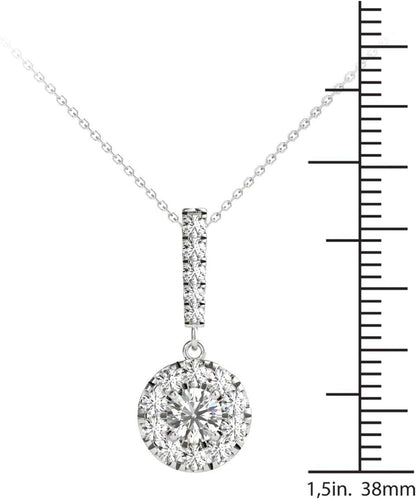 Natural Diamonds Halo Pendant Necklace AGS Certified 14K White Gold 3/4 Ctw GH/SI2-I1