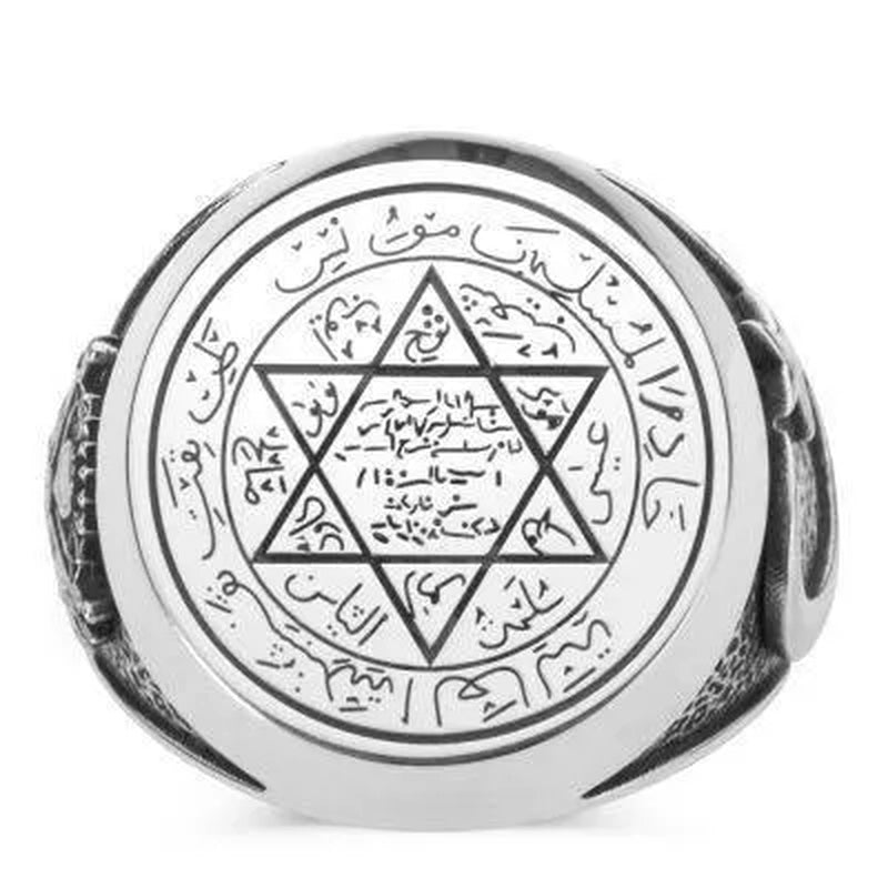 New 925 Sterling Silver Seal of Solomon Motto Ring for Religious Star of David Silver Jewelry Gift