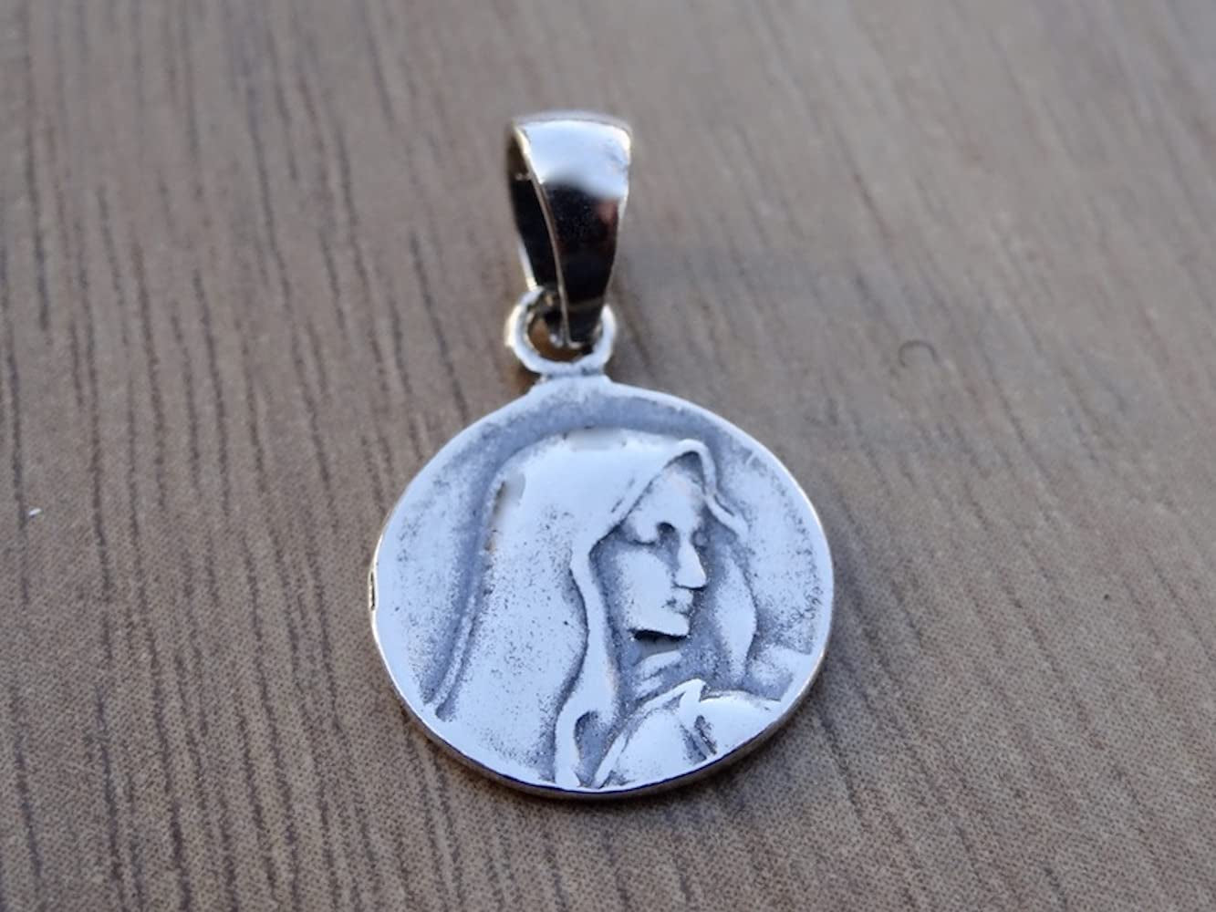 Small Mother of God Pendant Sterling Silver 925 Saint Mary Religious Necklace round Charm Jewelry