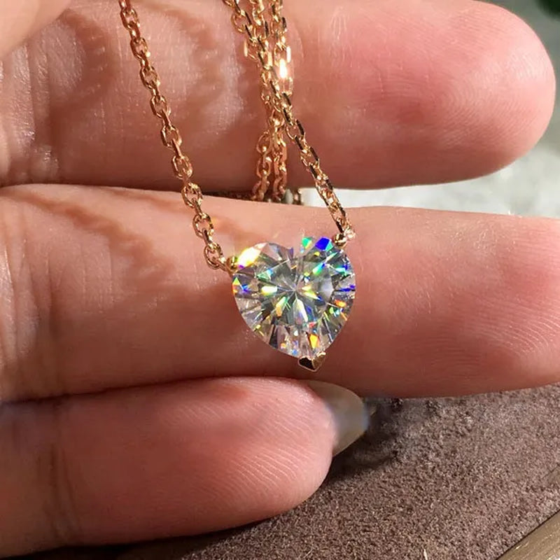 Fashion Rose Gold Color 1ct Heart Cut Moissanite White Sapphire Diamond Pendant Necklace Bridal Jewelry Gifts