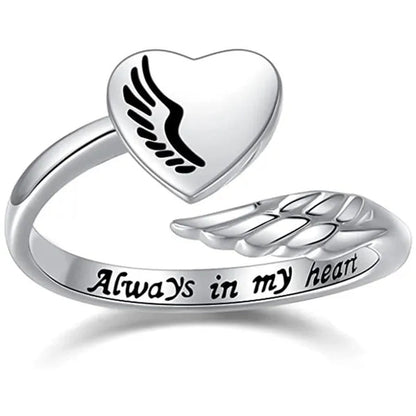 Adjustable Angel Wings Ring Letters Heart-Shaped Index Finger Ring Alloy Rings Nice Opening Ring Jewelry Gift for Friend BAR