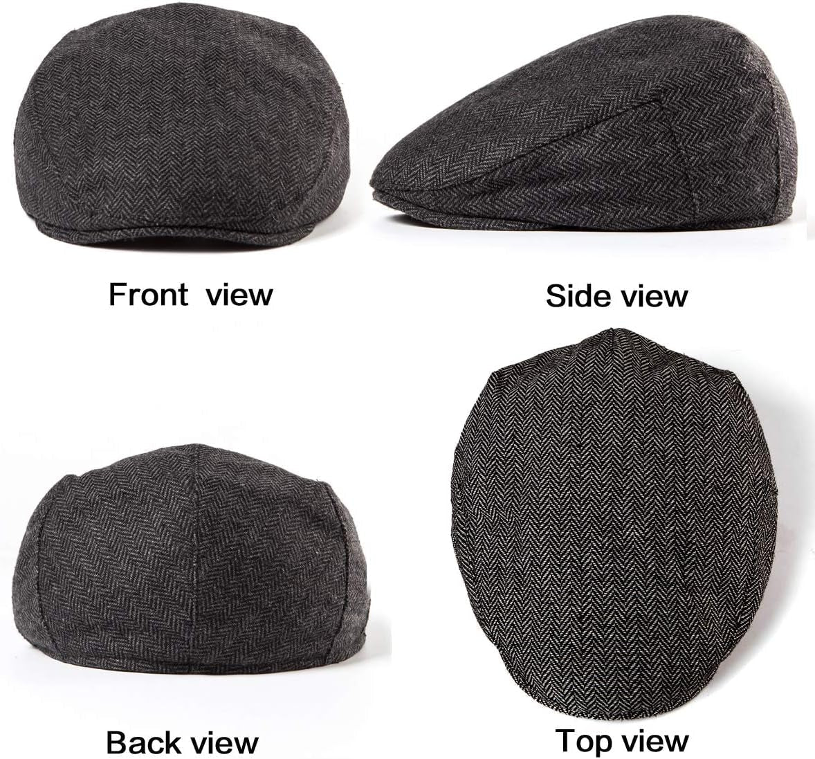 2Pack Adjustable Newsboy Hats for Men Flat Cap Irish Cabbie Wool Blend Tweed