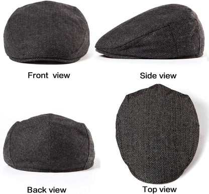 2Pack Adjustable Newsboy Hats for Men Flat Cap Irish Cabbie Wool Blend Tweed