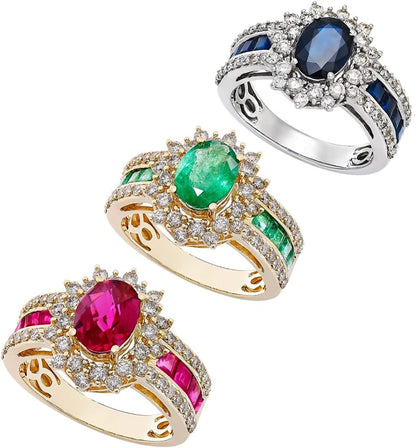 Genuine Oval Gemstone and Natural Diamond Rings, Statement Ring, Gemstone Jewelry for Women, 14K White Gold/14K Gold (1 3/4 Cttw of Gemstone, 3/4 Cttw of Diamonds)