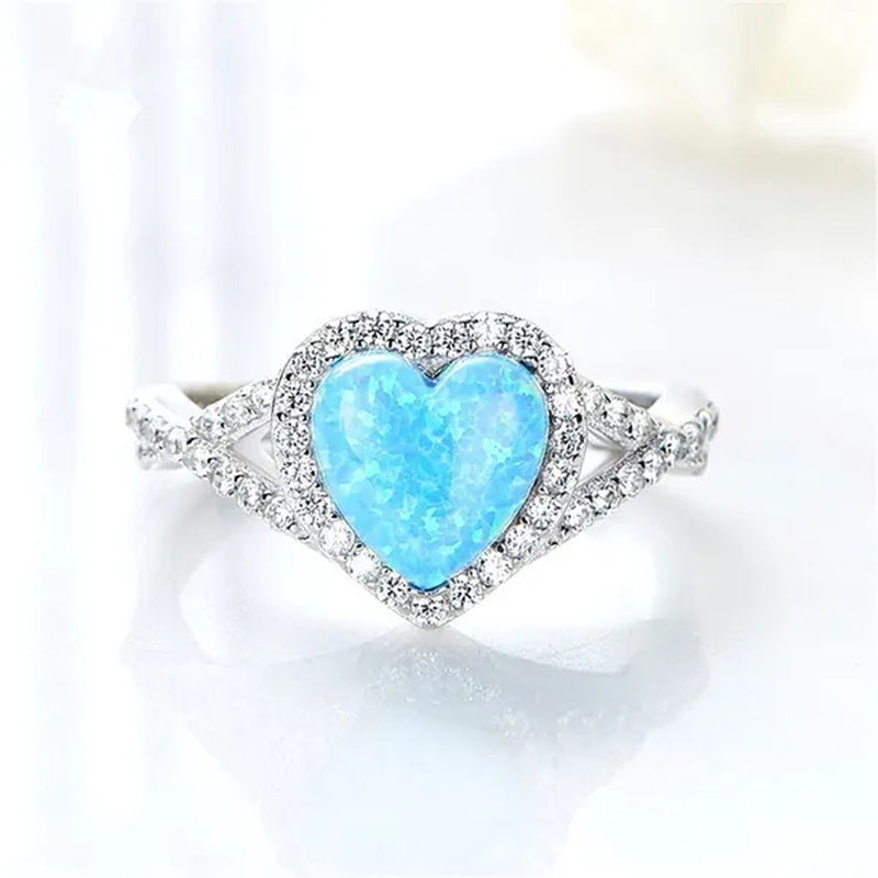Women's Fashion White Sapphire Gemstone Rhinestone Heart Turquoise Rings for Women Elegant Diamond Wedding Engagement Party Banquet Ring Size 5-12 - WORLD TIME VISITS