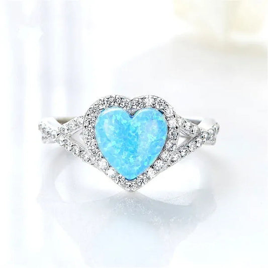 Women's Fashion White Sapphire Gemstone Rhinestone Heart Turquoise Rings for Women Elegant Diamond Wedding Engagement Party Banquet Ring Size 5-12 - WORLD TIME VISITS