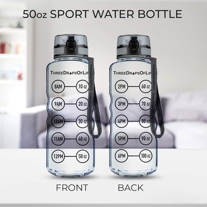 50Oz Sport Water Bottle - Best for High Capacity Hydration - Clear Tritan Plastic, BPA Free, Flip Top, Leak Proof Lid, Re-Design Lid, New Strainer, Strong Reusable 50 Oz Clear Sports Water Bottle