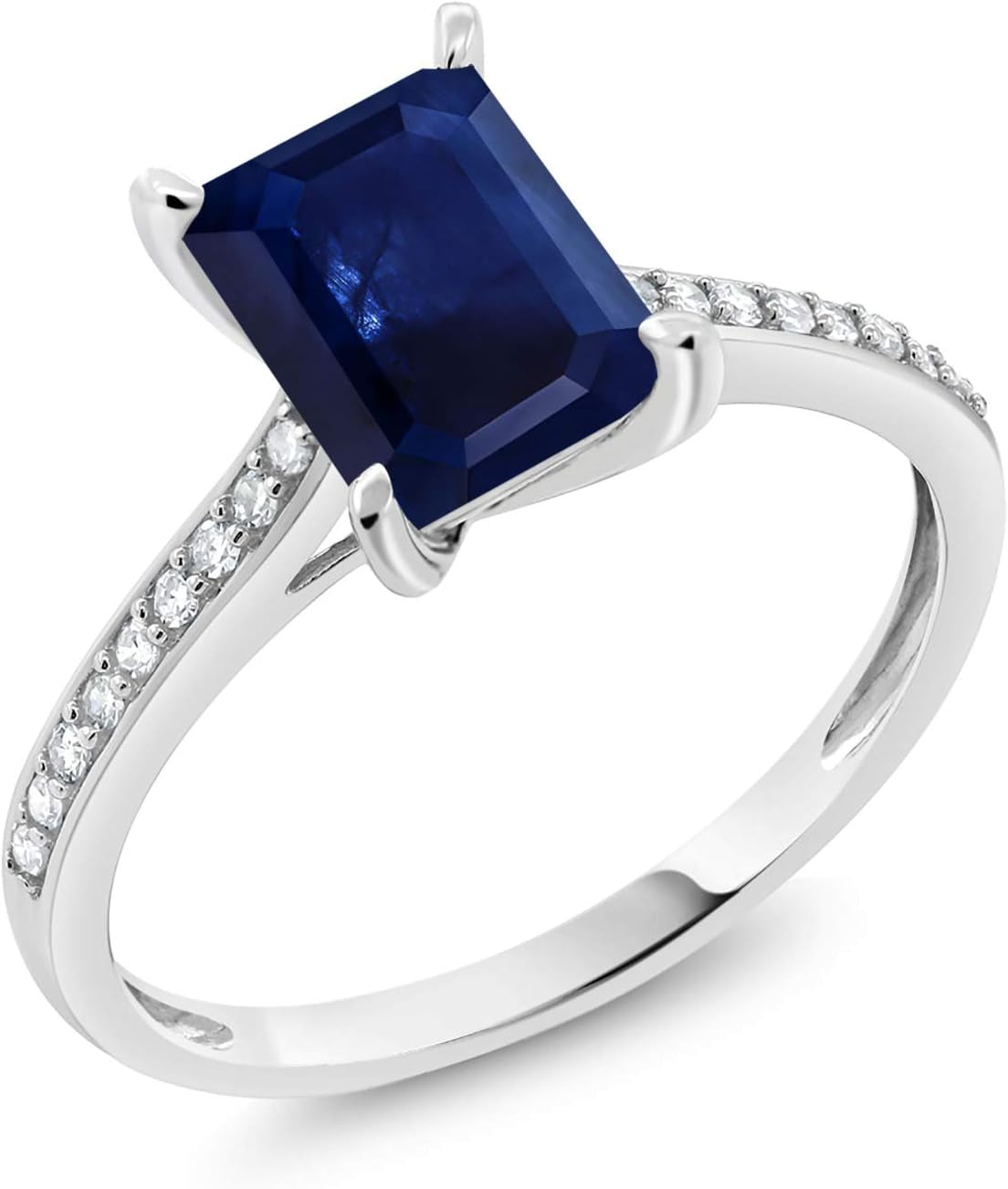 10K White Gold Emerald Cut 8X6MM Gemstone Birthstone and White Diamond Engagement Ring | Wedding Anniversary Promise Gold Ring for Women | Available in Size 5-9 - WORLD TIME VISITS