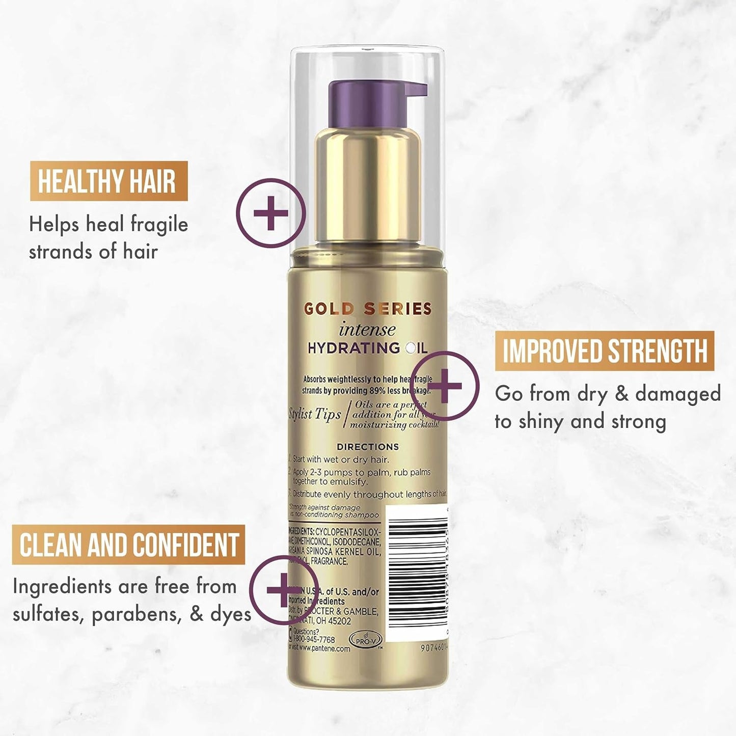 Gold Series Intense Hydrating Oil Treatment, 3.2 Fl Oz – Hair Oil Infused with Rich Argan Oil for Beautiful, Shiny Hair - Dye, Paraben and Sulfate Free Formula