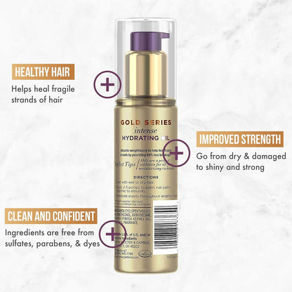 Gold Series Intense Hydrating Oil Treatment, 3.2 Fl Oz – Hair Oil Infused with Rich Argan Oil for Beautiful, Shiny Hair - Dye, Paraben and Sulfate Free Formula