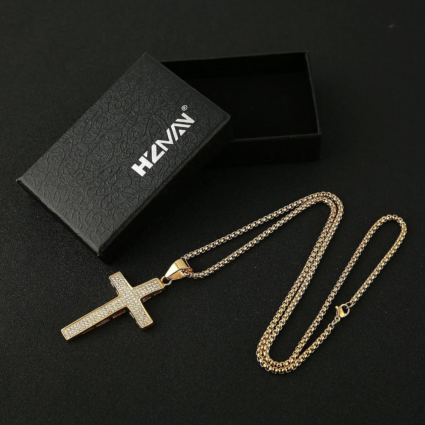 Mens Iced Out Cross Cz Inlay Pendant 18K Gold Plated Stainless Steel Hip-Hop Necklace 24"
