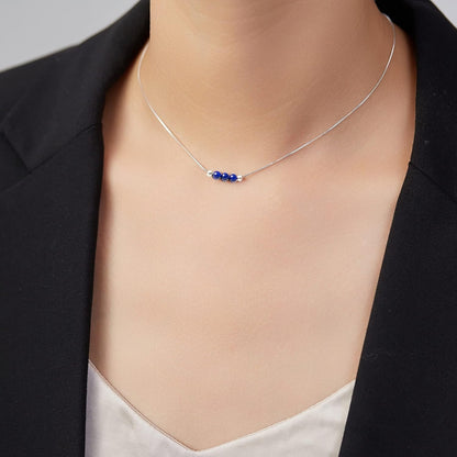 Dainty Real Lapis Lazuli Crystal Pendant 925 Sterling Silver Choker Collar Necklace and Healing Chakra Crystal Stone September Birthstone Handmade Necklace Collar Jewelry Gift for Women Teen Girls