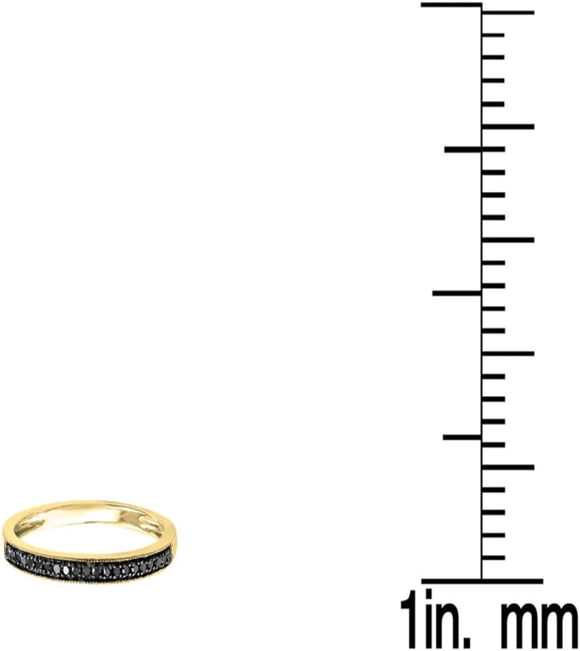 0.12 Carat (Ctw) round Black Diamond Thin Milgrain Stackable Wedding Band Ring for Ladies, Available in Various Metal in 10K/14K/18K Gold