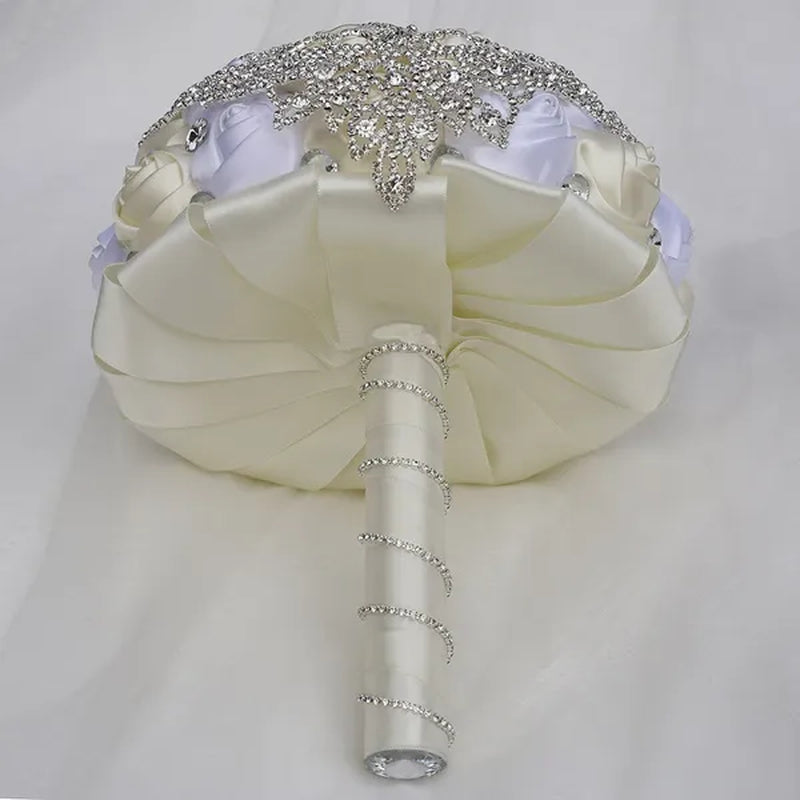 21CM Creative Ribbon Silk Rose Bride Holding Flowers Rhinestone Brooch Tassel Wedding Bouquet Wedding Party Bridal Bouquet Photography Props