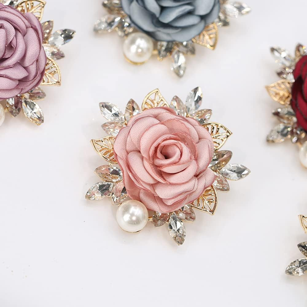 Elegant Rose Flower Brooch Pin for Women Men Wedding Party Gentleman'S Essentials Handmade Crystal Pearl Fabric Flower Lapel Pin Dress Suit Accessories Boutonniere Ideas